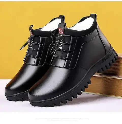Zapatos de invierno de piel para hombre, de moda, con forro de felpa, cálidos, cómodos, antideslizantes, de algodón, para negocios, para exteriores, informales, botas de nieve, para vacaciones