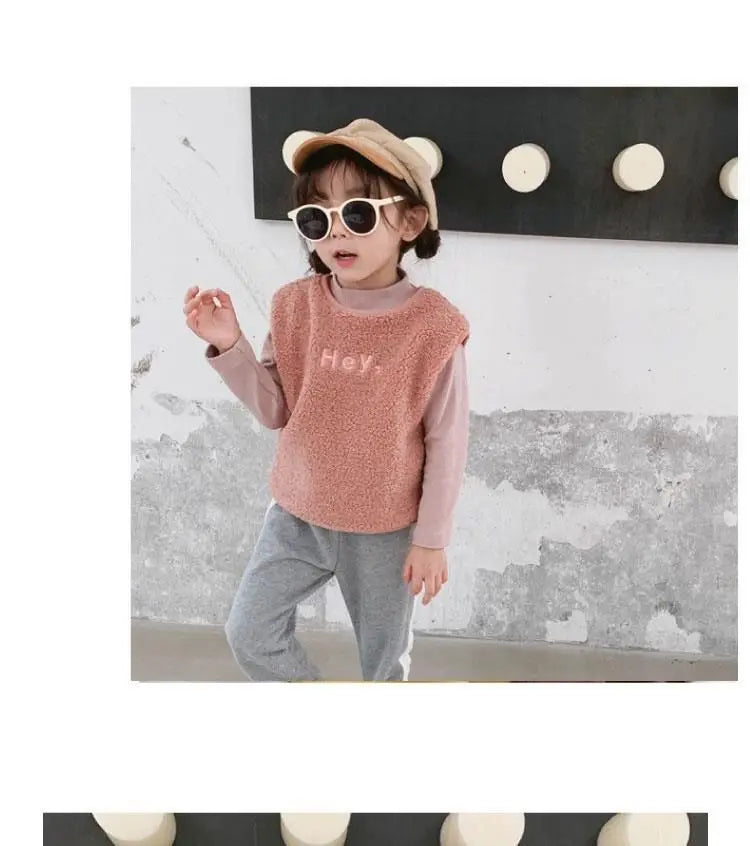 Vests & Waistcoats Girls Boys Polar Fleece Jacket Outer Wear Casual Simple Letter Embroidered Jacket Autumn Winter Children's