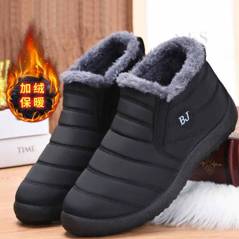 Botas de invierno de algodón para hombre, botas de nieve de plataforma suaves con forro de piel cálida, botines de invierno para hombre, zapatillas deportivas de invierno para hombre, zapatos casuales para hombre