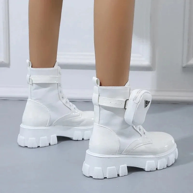 Women's Boots Fashion Ankle Boots Thick Bottom Round Head Buckle Small Leather Bag Short Boot Comfort Women Boots Zapatos Mujer