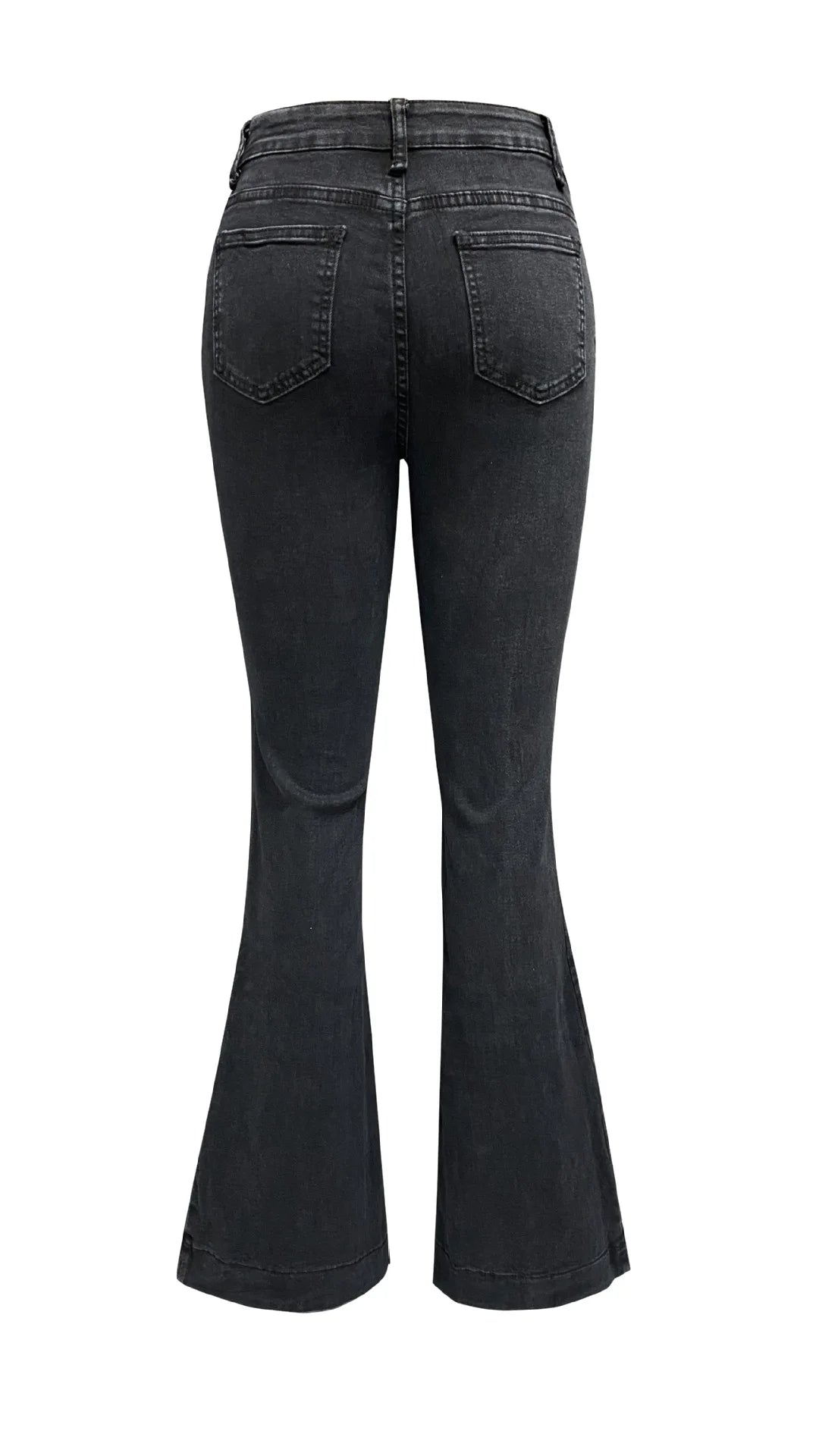 Jean pour femme, longueur cheville, coupe évasée, poches en denim, ample, taille haute, uni, boutons, braguette zippée