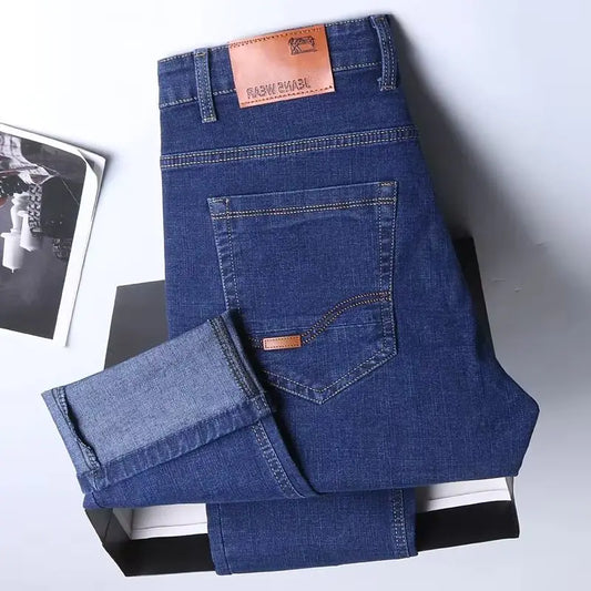 2025 NEW Men's Fashion Business Jeans Classic Style Casual Stretch Slim Jean Pants Male Brand Denim Trousers Black Blue
