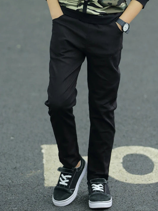 Pantalones para niños, moda casual para niños, pantalones de traje negros ajustados.