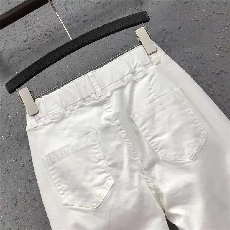 2025 Fashion Summer Women Harem Pants All-matched Casual Cotton Denim Pants Elastic Waist Solid Yellow White Jeans Female 3XL