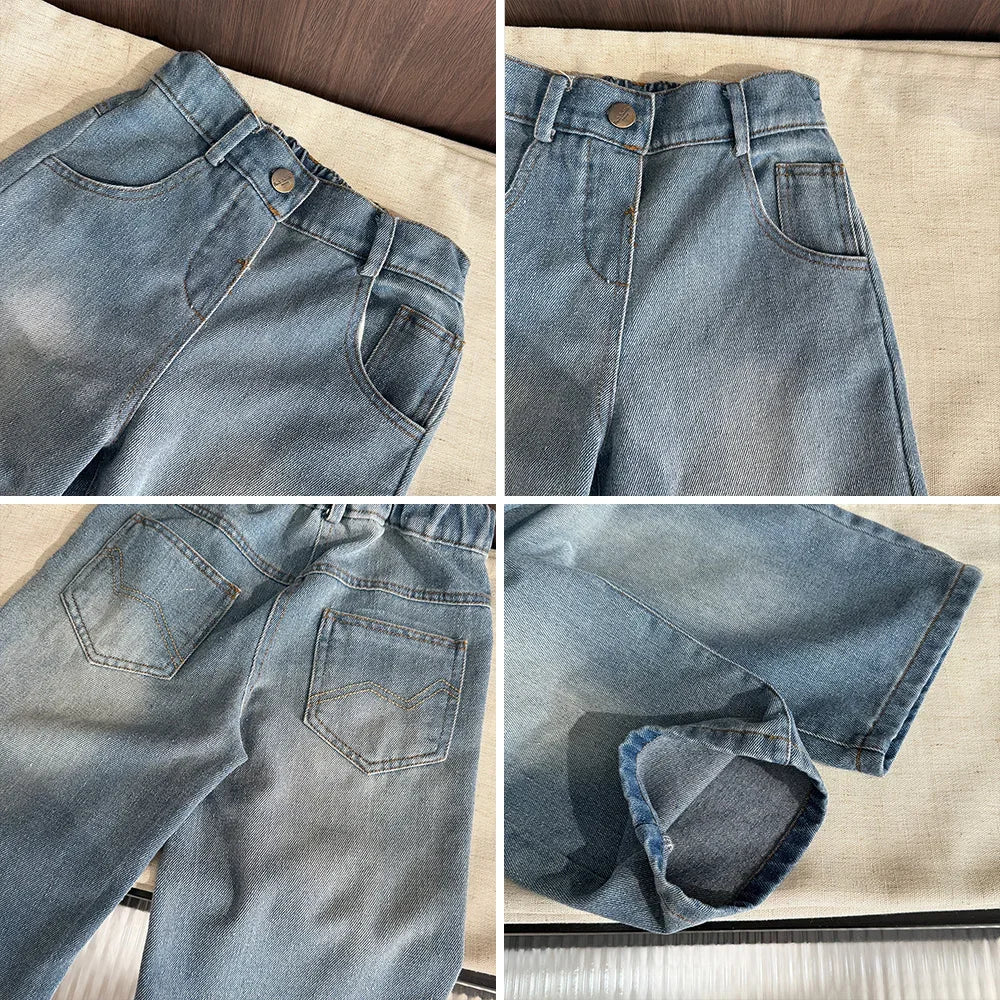 Versión coreana, moda primavera y otoño, nuevos jeans de pierna recta para niñas, ropa casual básica y versátil para niños de 3 a 7 años.