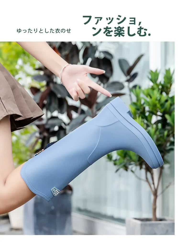 Women's Fashion Rain Boots Classic British Commuter Water Boots High Rubber Non-slip Boots Rain Boots Women