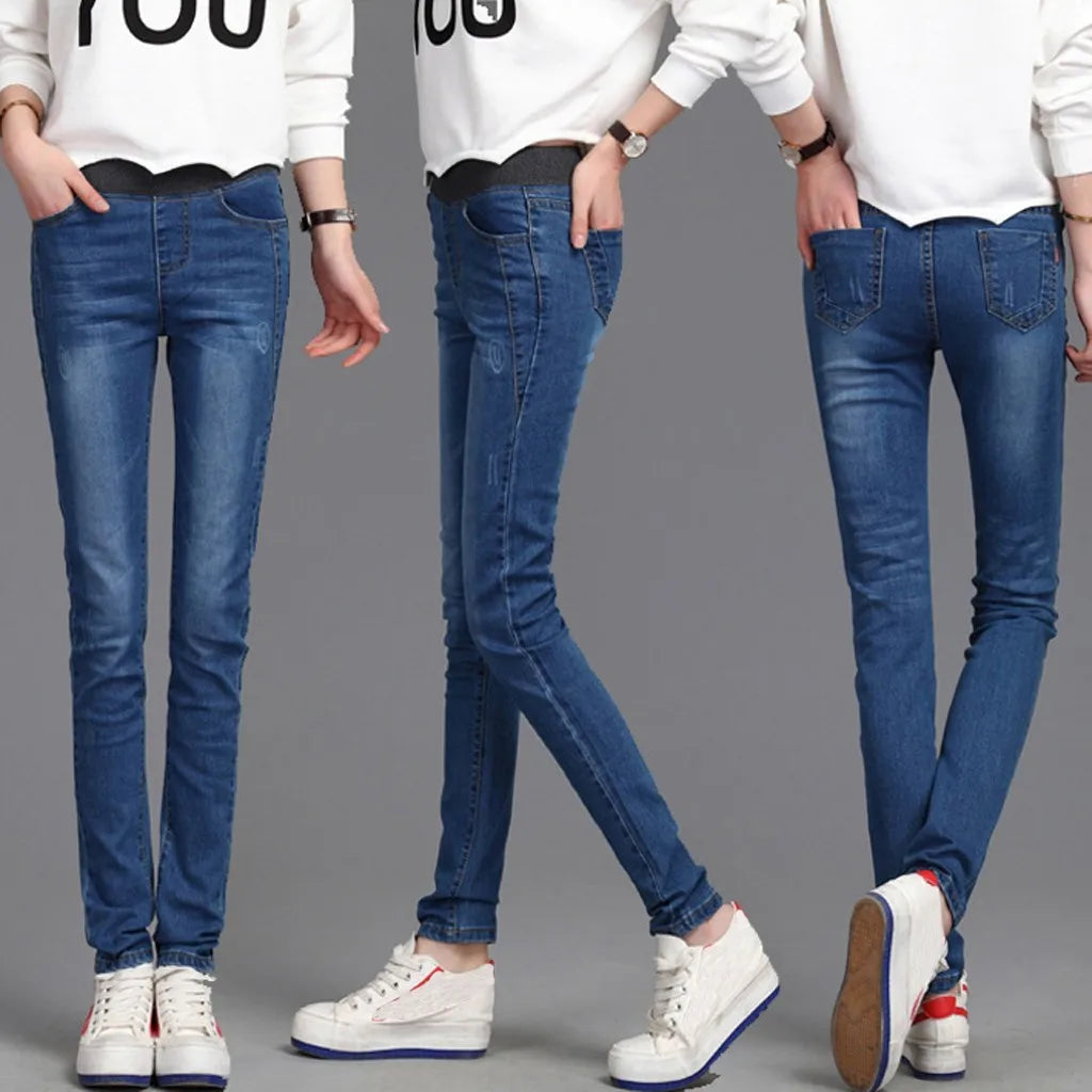 Fashion Pencil Pants Plus Size Women Pants Loose High Waist Casual Jeans Elastic Waist High Waist Vintage Streetwear 청바지