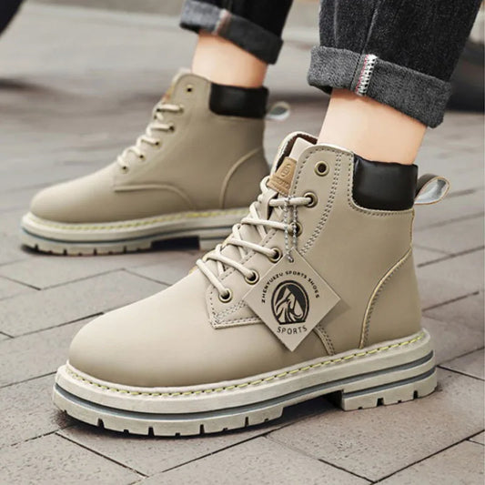 Botas altas de piel para hombre, botas de moda para hombre, botas de invierno con cordones, botas para hombre