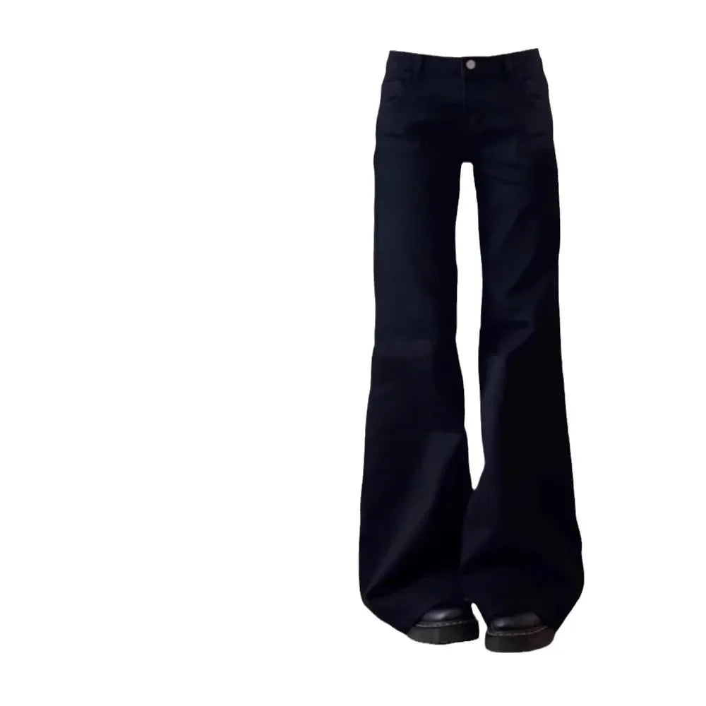 Vaqueros de talla grande estilo americano con cintura baja, anchos y micro acampanados para mujer, corte holgado, versátil y recto, para principios de otoño