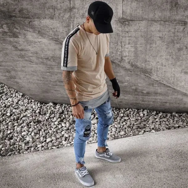 Punk Plus Size Pants Men Skinny Ripped Hole Patchwork Jeans Slim Pencil Denim Hip Pop Trousers Autumn Winter Streetwear Men's