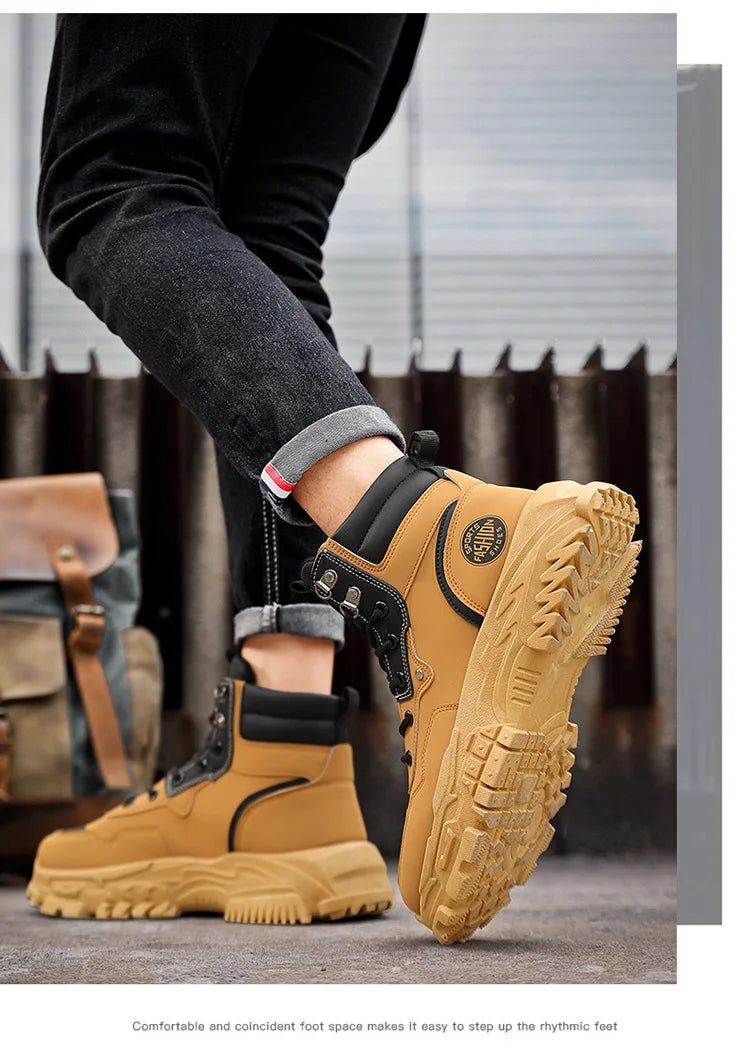 Botas de hombre de algodón, estilo británico, de caña alta, con refuerzos de PU, suela gruesa, cierre de cordones, cómodas y antideslizantes, ideales para deportes de montaña.