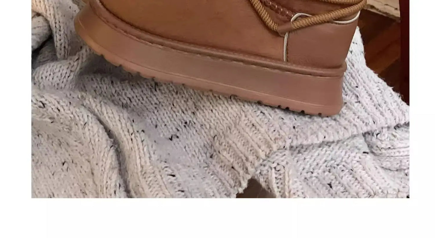 Women’s Snow Boot With Waterproof Lace Up Mid-Calf Outdoor Winter Deep Tread Rubber Sole