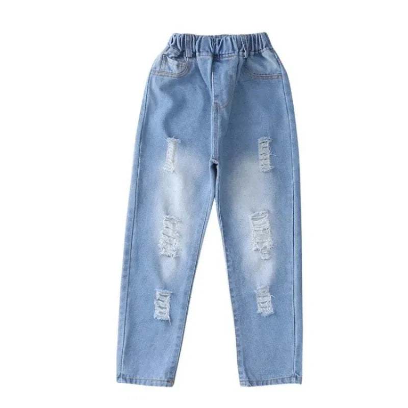 Pantalones vaqueros de moda para niños, vaqueros rotos para adolescentes, pantalones con agujeros, ropa informal para niños, pantalones vaqueros atractivos para primavera y otoño para niños y niñas.