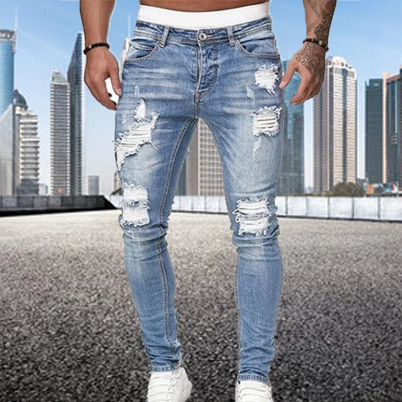 Fahsion Jeans Men Pants Wash Solid Color Multi Pockets Denim Mid Waist Cargo Jeans Plus Size  Casual Trousers Male Daily Wear