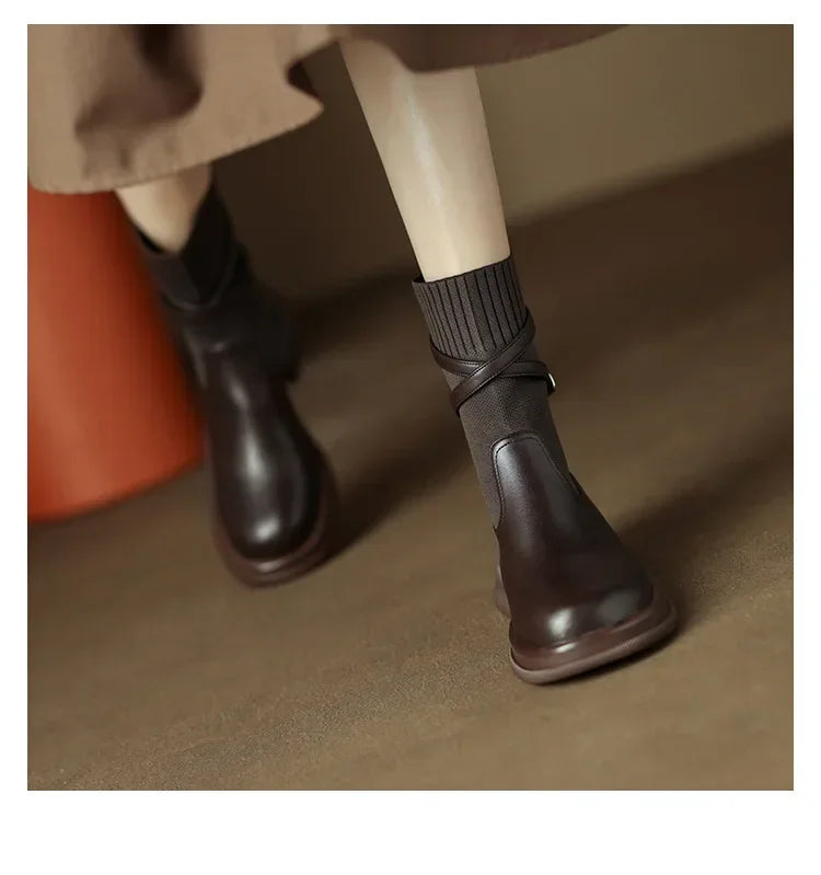 Botas Chelsea nuevas para mujer, estilo retro, suela gruesa, tacón grueso, calcetines elásticos, botines para mujer, botines Chelsea