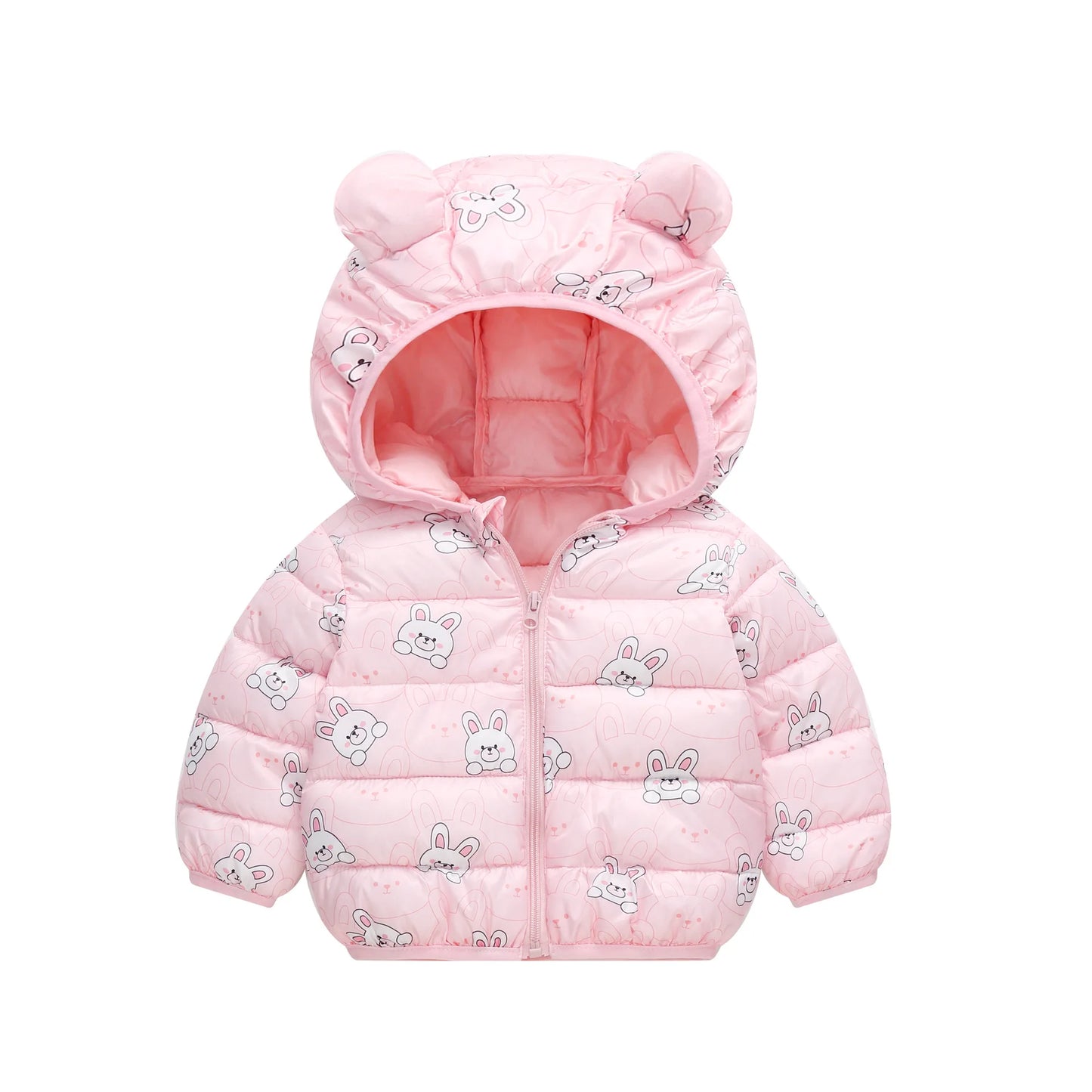 1-6Y Baby Cartoon Bear Ear Hooded Puffer Jackets Infant Warm Printed Winter Coats