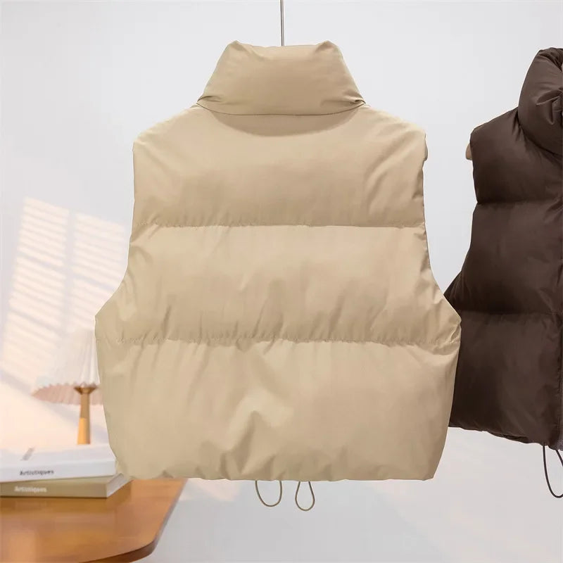 Warm Parkas Women Single Breasted Coats Autumn Winter Vest Coat Khaki High Waist Casual Vests Elegant Y2k Jackets Thick