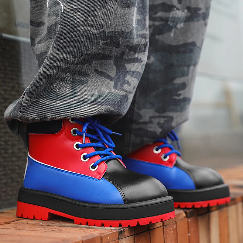 Men's High-Top Outdoor Shoes - High-Top Thick-Soled Design, Suitable for Men, Ideal for Walking/Going to Work/Outdoor Hiking, Durable for All Seasons, Urban Casual Shoes with Cushioned and Wear-Resistant Pvc Soles, Comfortabl