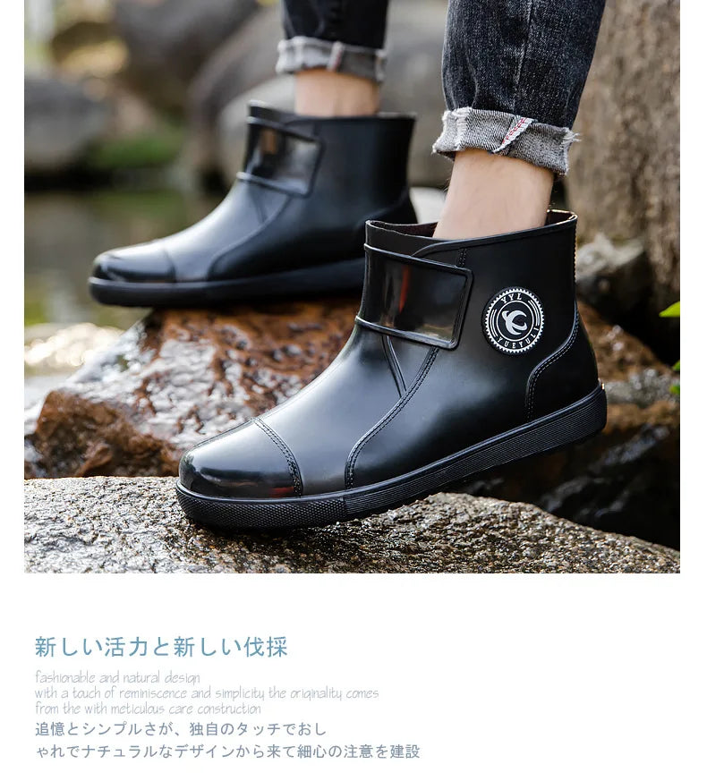 Bottes de pluie pour hommes, imperméables, antidérapantes, semelles en caoutchouc, chaussures de pluie d'extérieur pour la pêche et l'escalade