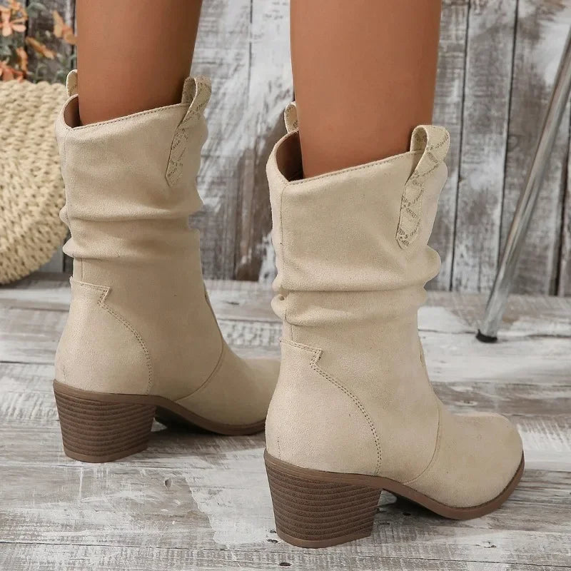 Spring and Autumn New Round Head Leather Face White Cover Fashion Women's Large Medium Sleeve Boots Women Boots