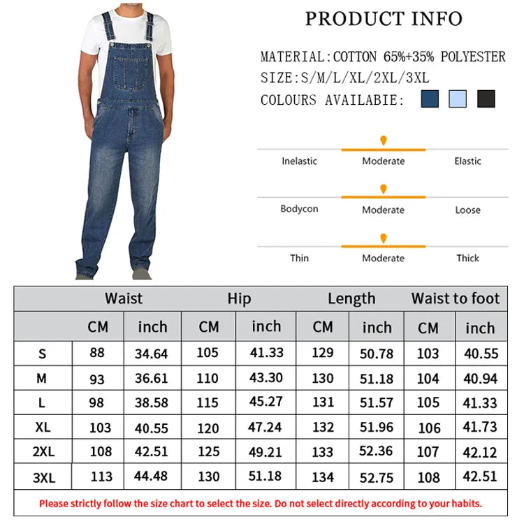 2025 Mens Jeans Overalls Men Pockets Slim Long Denim Pants Cotton Splice Straight Rompers Summer Plus Size Long Jeans Men