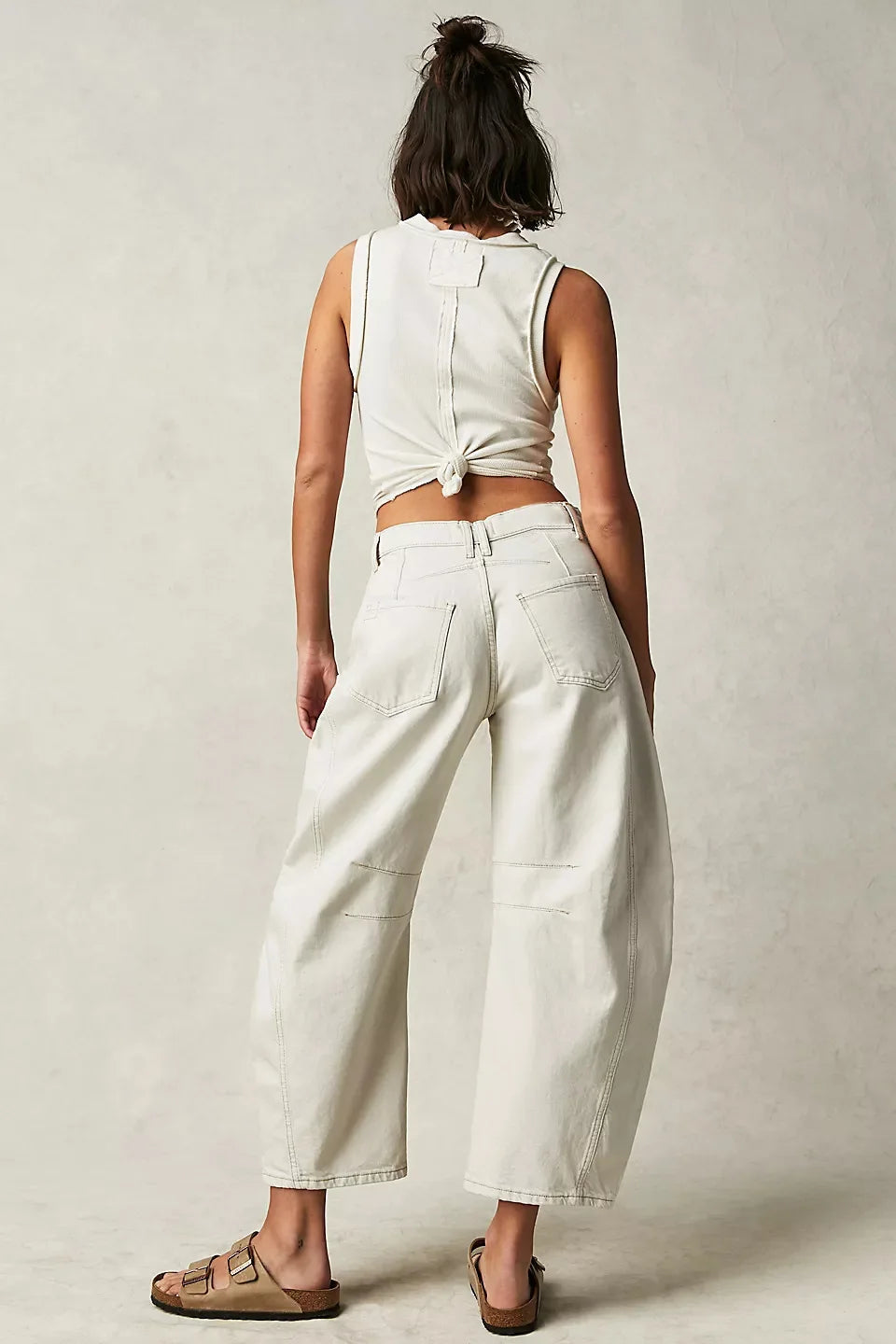 Pantalones vaqueros holgados de pierna ancha para mujer, decolorados, de color liso, de cintura alta, a la moda, hasta el tobillo