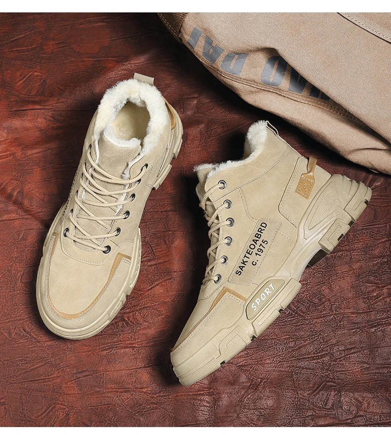 Botas nuevas para hombre, de invierno, de felpa, para la nieve, estilo casual, para exteriores, con cordones, cálidas, antideslizantes, hasta el tobillo.