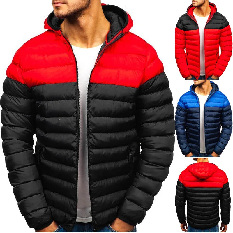 Autumn Winter Parkas Casual Male Patchwork Zip Up Long Sleeve Hooded Cotton Pad Coats Outwear BSD-M-07