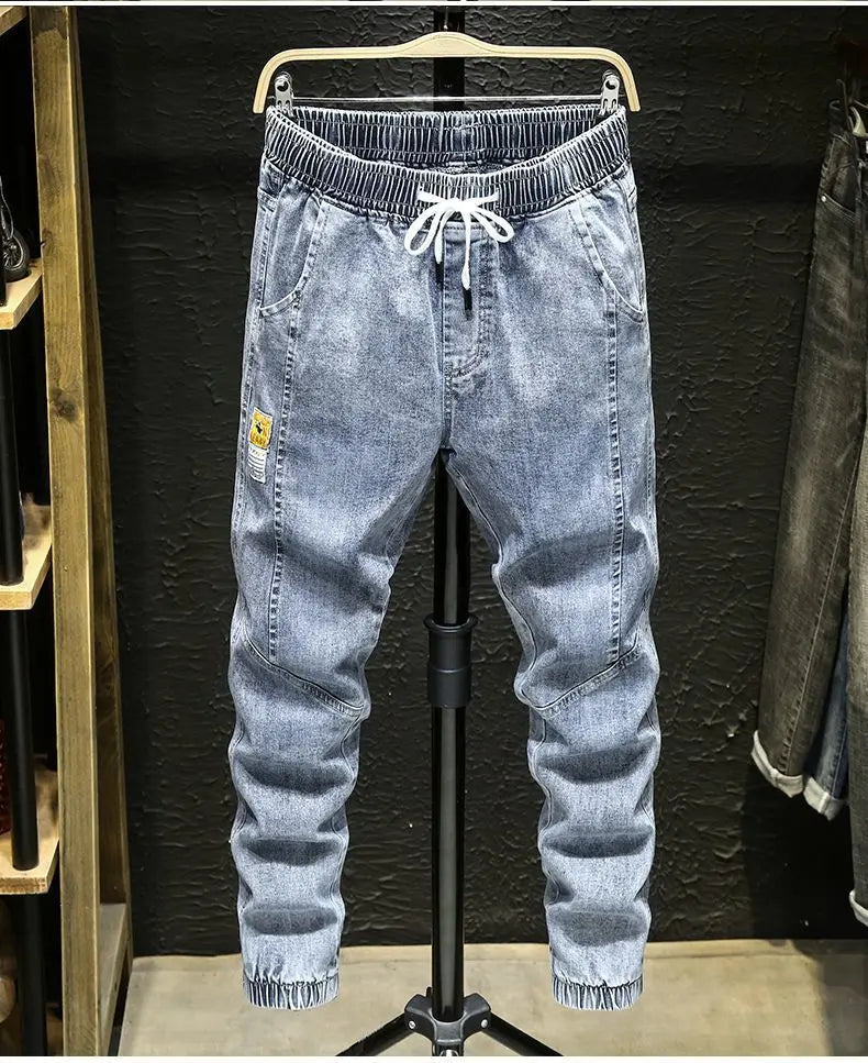 Spring Autumn 2022 New Denim Jeans Men's Elastic Waist Loose Students Teenagers Cowboy Streetwear Harem Leg Long Track Pants Men
