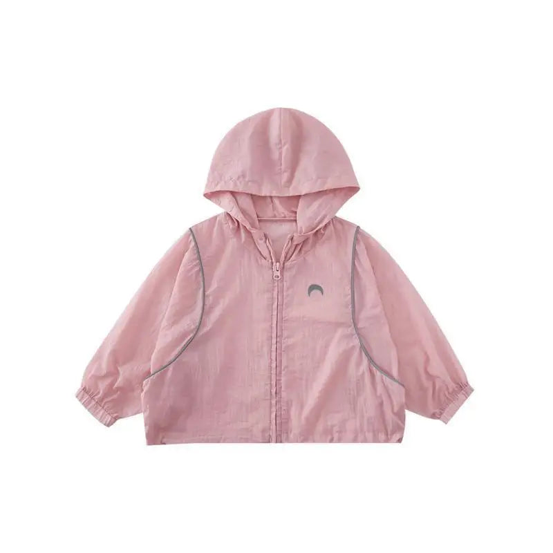 Summer Casual Lightweight Kids Sun Outfit Tops Baby Girls Loose Drawstring Hooded Zip Moon Coats Children Jackets 1-10 Years