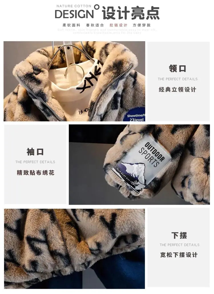 Autumn/Winter Children's Jacket New Boys' and Girls' Thick Cotton Jacket with Velvet and Clip on Cotton Top