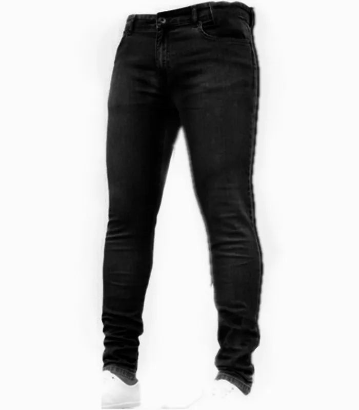 Pantalones vaqueros para hombre, color liso, cintura media, ajustados, bolsillos, ligeramente elásticos, primavera 2024, largos hasta los tobillos, informales, con cremallera