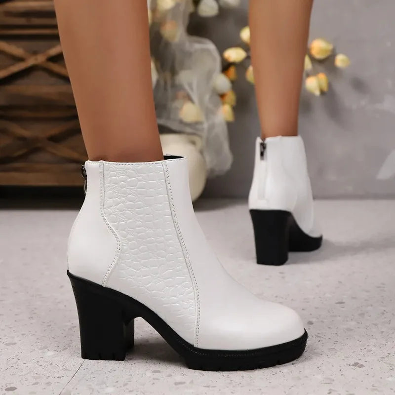 Fashion Ankle Boots for Women Autumn Thick Heel Platform Boots with Zipper Splicing Plus Size Short Women Boots Botas Mujer