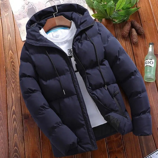 Men Parkas Hooded Long Sleeve Zipper Parka Cardigan Loose Fit Casual Solid Thick Winter Pockets Spliced Drawstring Patchwork