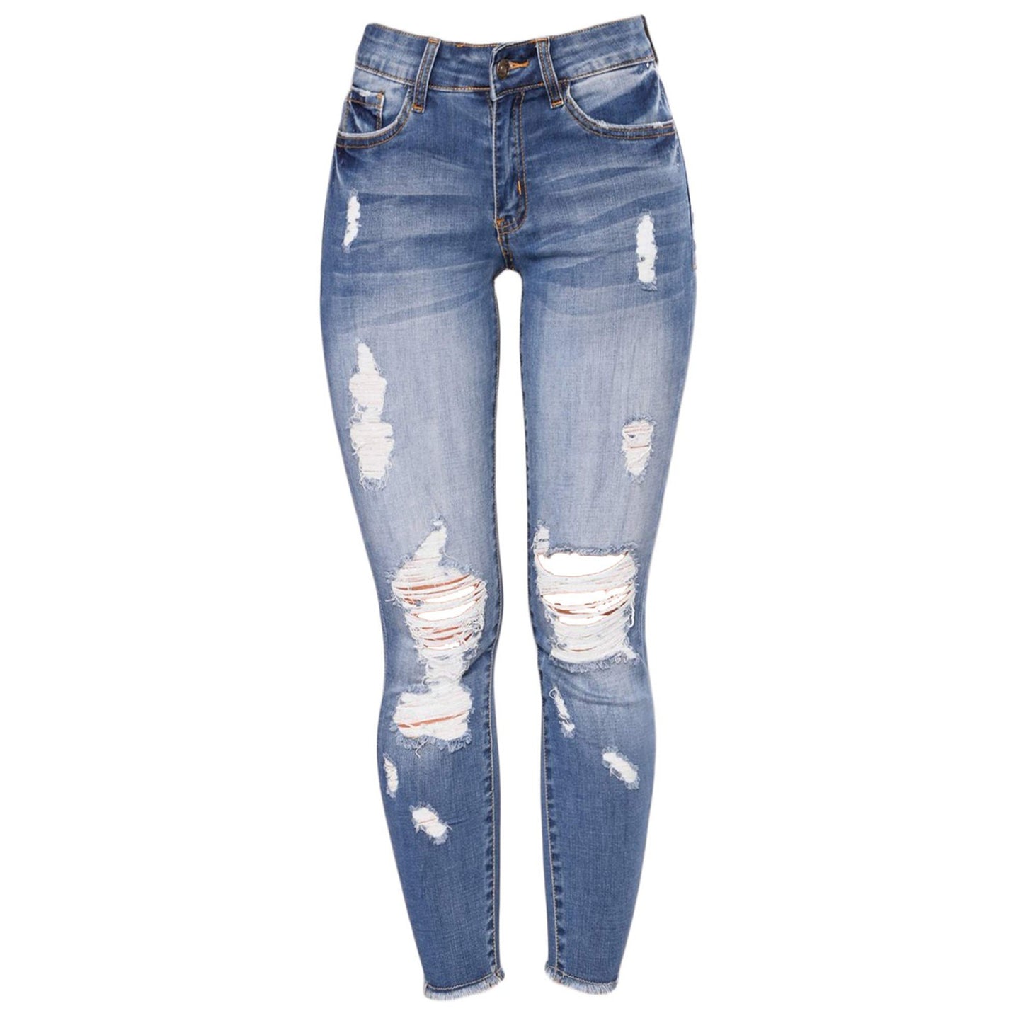 Pantalones vaqueros ajustados con agujeros rasgados para mujer, pantalones vaqueros desgastados con realce de glúteos y bolsillos, ropa de calle vintage elástica