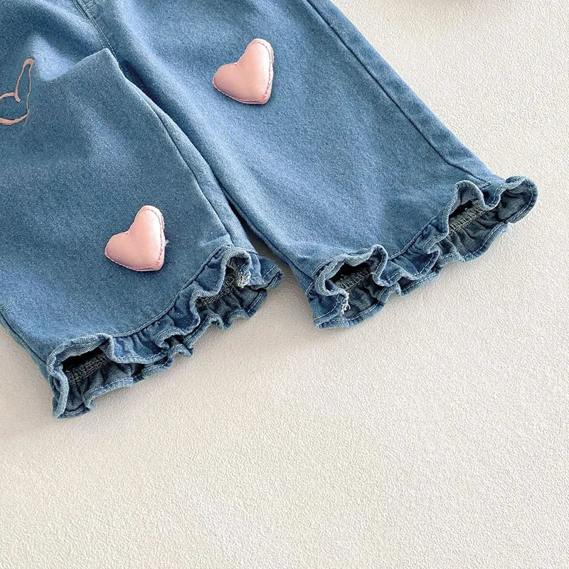 Pantalones vaqueros de estilo coreano para niñas de 0 a 5 años, con dobladillo con volantes y cintura elástica, primavera 2025