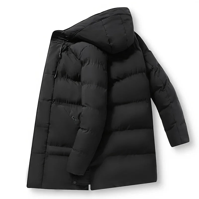 2024 Warm Hooded Mid-length Jacket Mens Casual Zip Up Cotton Padded Jacket Overcoat Autumn Winter Windbreaker Coats Men Clothing