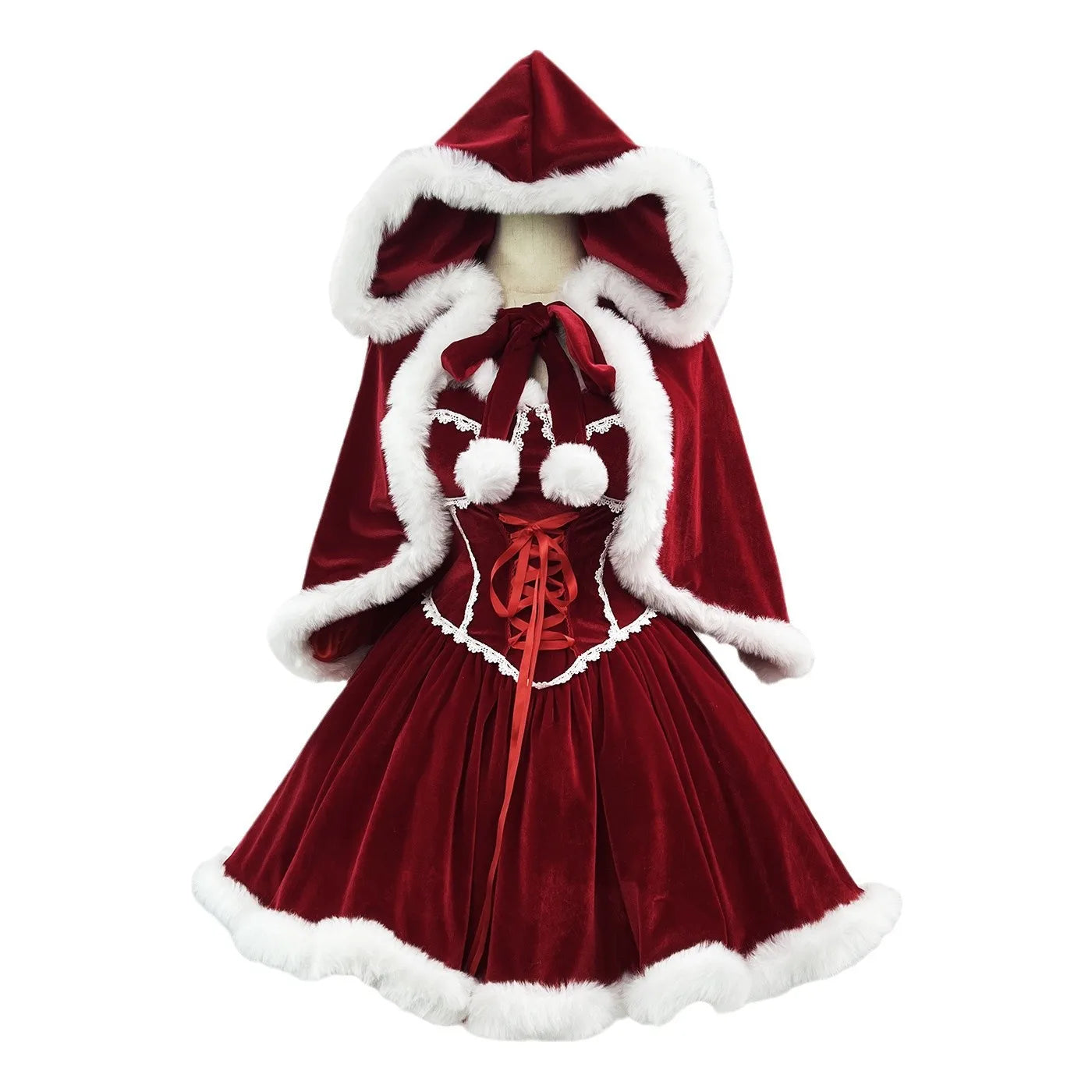 Robe de Noël Lolita rouge sexy tube, tailles S à 5XL, costume cosplay bordeaux, soutien-gorge, robe, cape, déguisement de fête