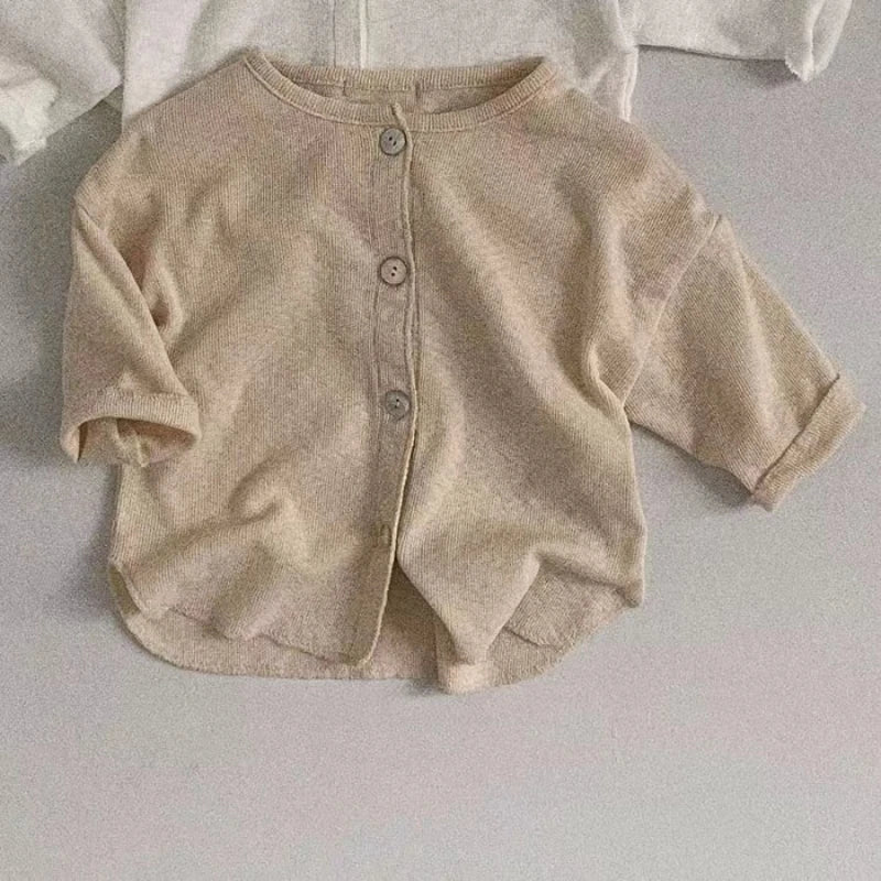WT22063 Korean Style Baby Clothing Simple Versatile Casual Open Cardigan Summer Thin Long Sleeve Jacket Air Conditioning Suit