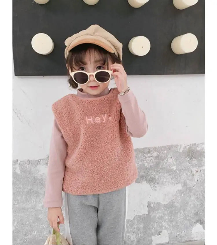 Vests & Waistcoats Girls Boys Polar Fleece Jacket Outer Wear Casual Simple Letter Embroidered Jacket Autumn Winter Children's