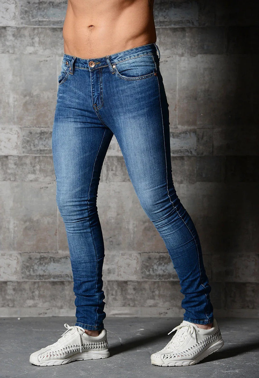 Men Jeans Denim Pencil Pants High Waist Solid Color Washing Slim Fit Pockets Slight Strech Ankle Length Pant Casual 2024