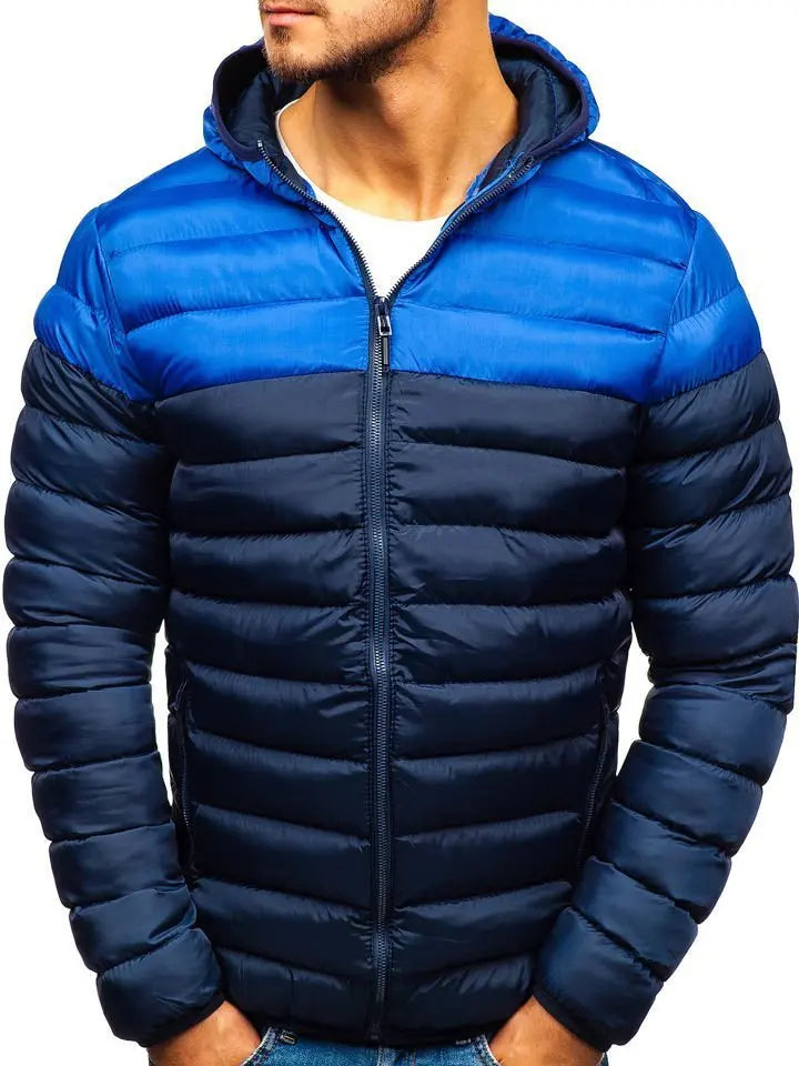 Autumn Winter Parkas Casual Male Patchwork Zip Up Long Sleeve Hooded Cotton Pad Coats Outwear BSD-M-07