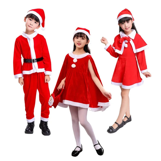 Ensemble de Noël en velours pour enfants (garçons et filles), tenue de scène assortie, robe et ensemble de fête classiques.