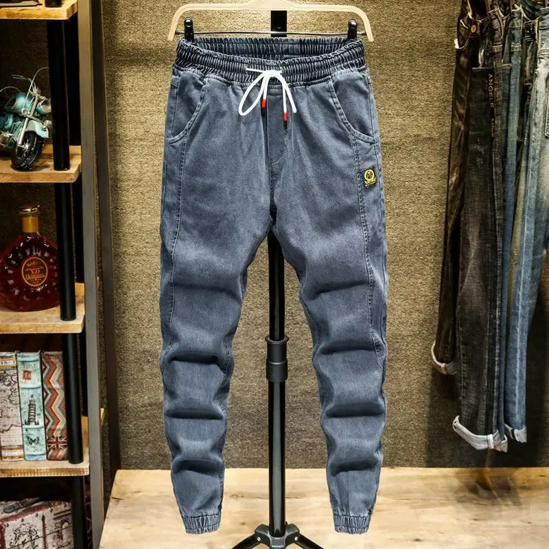 Spring Autumn 2022 New Denim Jeans Men's Elastic Waist Loose Students Teenagers Cowboy Streetwear Harem Leg Long Track Pants Men