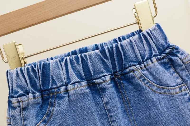 Pantalones vaqueros para niñas con cintura elástica y encaje, pantalones vaqueros con cuentas y tachuelas, pantalones de otoño de color liso, ropa informal de primavera para niñas grandes