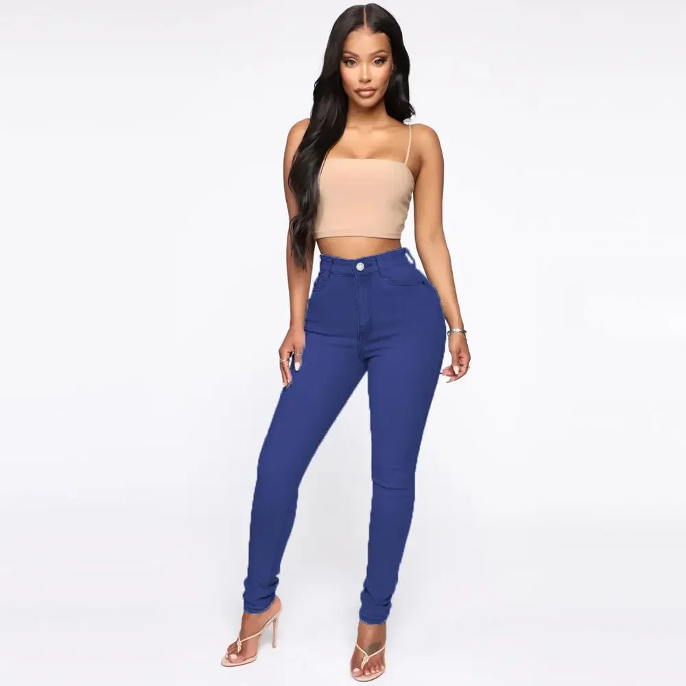 High-Waist Women's Jeans Butt-Lifting Sexy Pencil Pants Cherry-Blossom Butt Chinese Production Female Fashionable Denim Skinnies