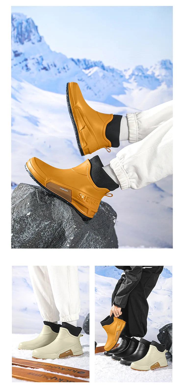 Waterproof Ankle Rain Boots for Men Chef Kitchen Fleece-lined Man Shoes Work Fashion Rainy Day Non-slip Garden Fishing Wellies