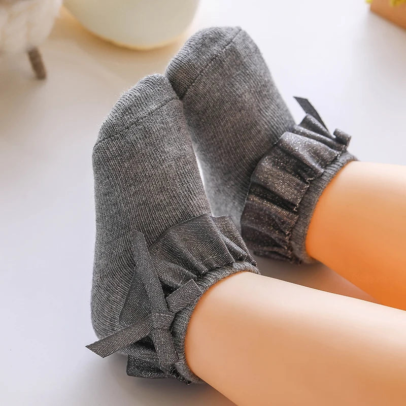 0-12M Newborn Baby Lace Socks Bow Princess Socks Girls Infant Spring and Autumn Baby Cotton Socks Girls Breathable Ruffled Socks