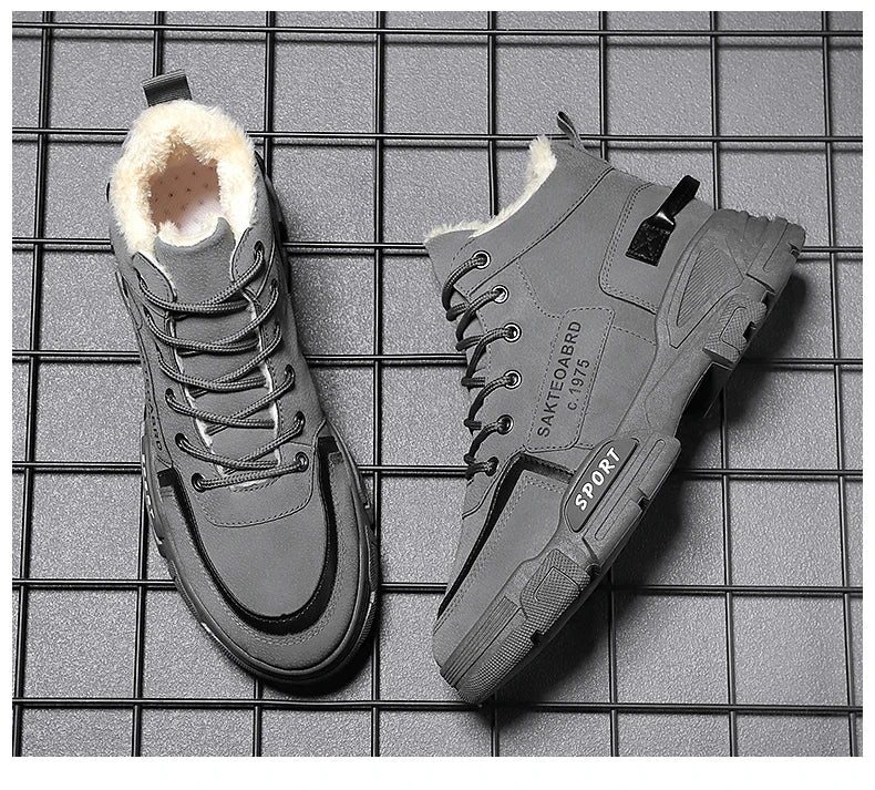 Botas nuevas para hombre, de invierno, de felpa, para la nieve, estilo casual, para exteriores, con cordones, cálidas, antideslizantes, hasta el tobillo.