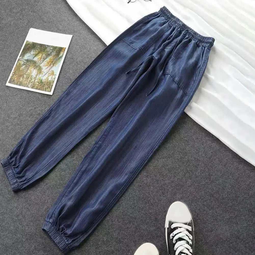 Pantalones Harem para mujer, cintura alta, cordón ajustable en el tobillo, pantalones de mujer con entrepierna profunda, cintura elástica, pantalones casuales para mujer